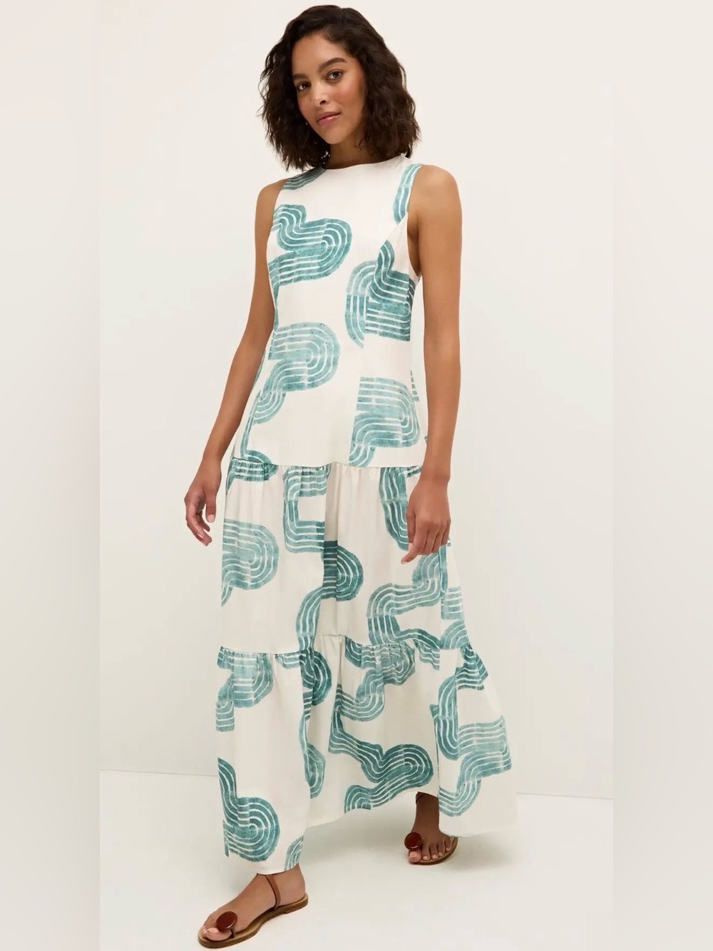 Marie Oliver Zelda Drop Waist Tiered Maxi Dress Nile Bow Back Size 1 S $448